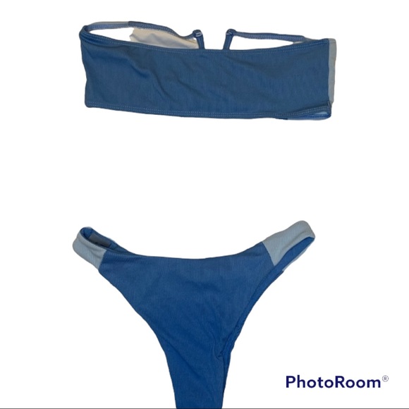 Cheeky Blue Contrast Bandeau V Wire Bikini Set - Picture 2 of 6